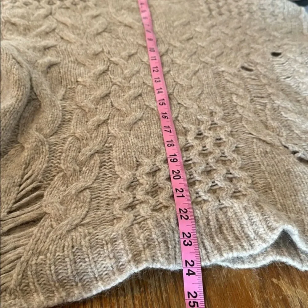 Free Peoples Chunky Cable Knit Sweater Womens XS Alpaca Wool Distressed Crew Tan